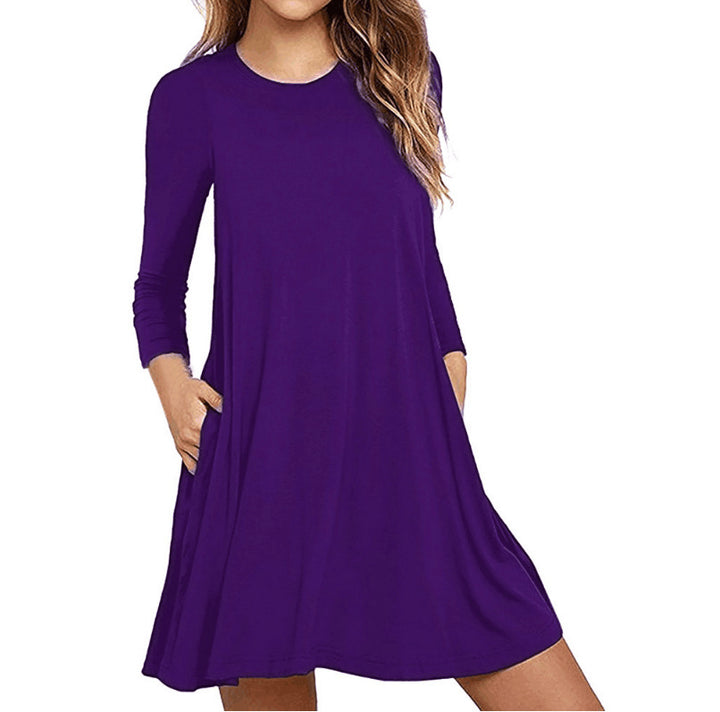 Damen Freizeitkleid mit Rundhalsausschnitt und praktischen Taschen Drune