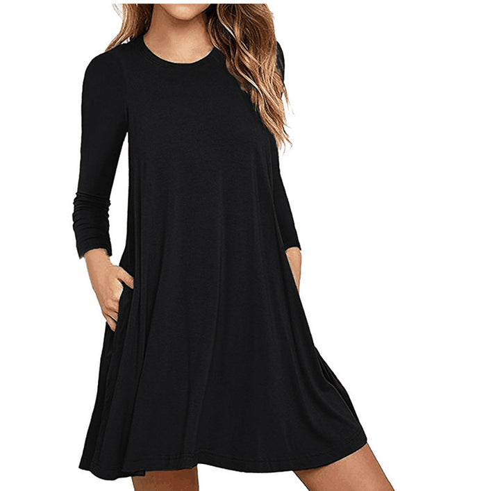 Damen Freizeitkleid mit Rundhalsausschnitt und praktischen Taschen Drune