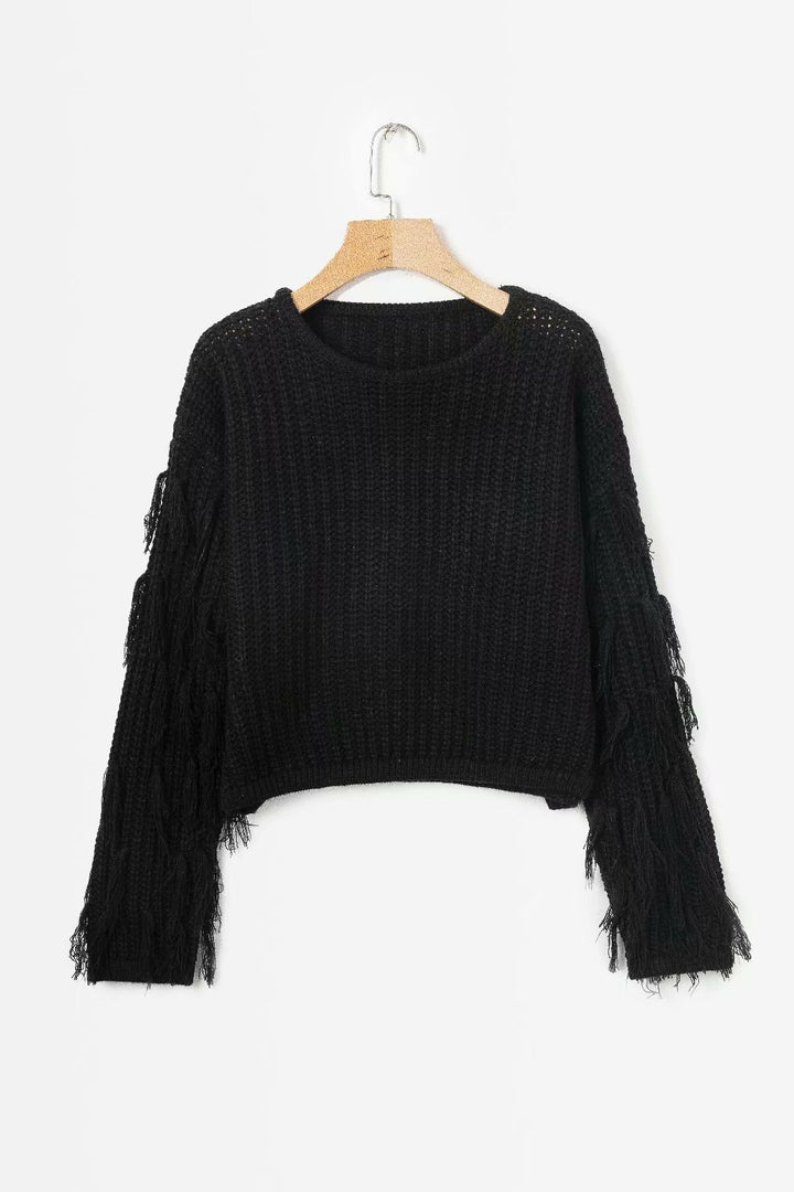 Damen Grobstrickpullover mit fransigen Ärmeln und modernem Schnitt Drune