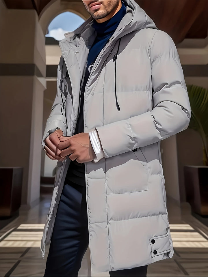 Drune |  Schwarze Gepolsterte Lange Jacke Mit Kapuze Baumwoll Winterjacke Für Herren - Perfekt für Outdoor Aktivitäten