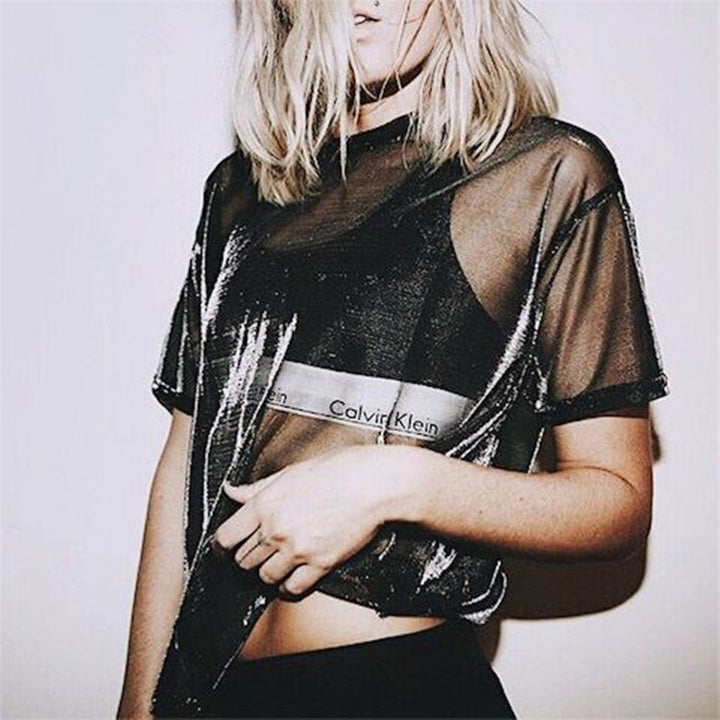 Damen Transparentes T-Shirt mit extravaganten Farbverlauf-Design Drune