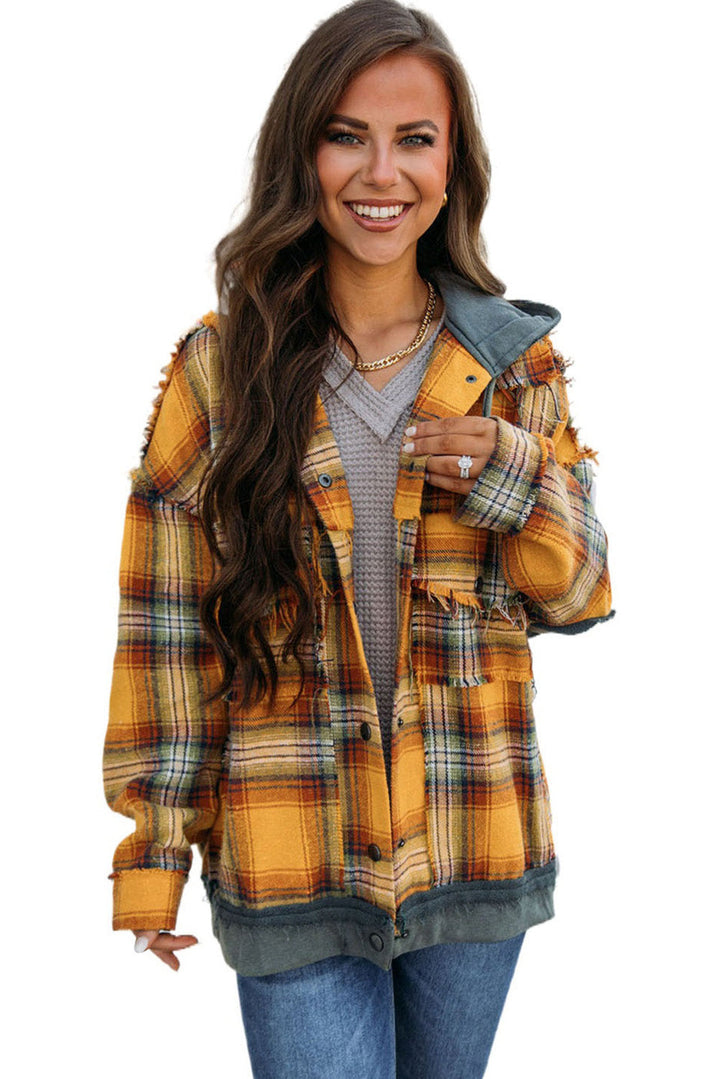Drune | Karierte Jacke mit Kapuze und Rohen Kanten Baumwolle Lässig und Trendy