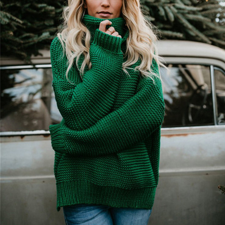 Damen Grobstrickpullover mit hohem Kragen und lässiger Silhouette Drune