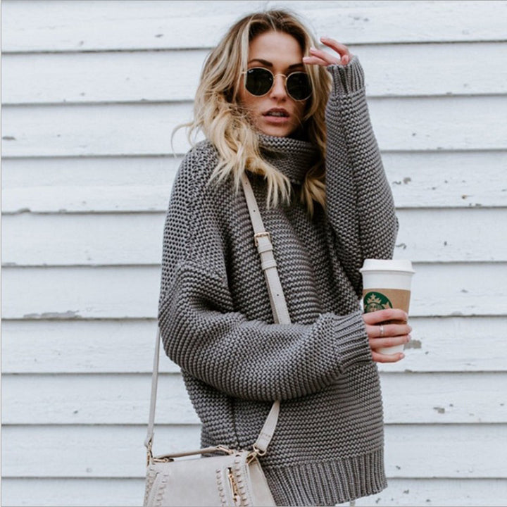 Damen Grobstrickpullover mit hohem Kragen und lässiger Silhouette Drune