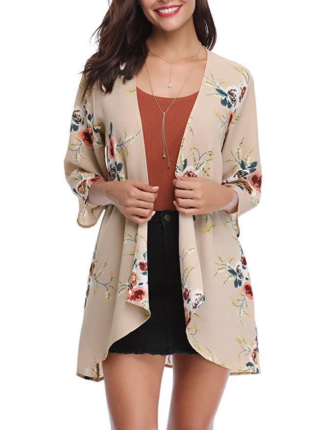 Damen Blumenmuster Kimono-Cardigan Drune