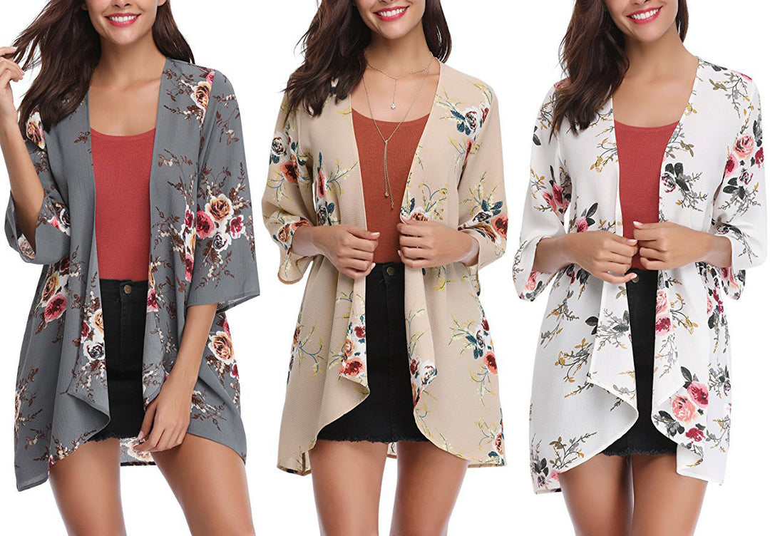 Damen Blumenmuster Kimono-Cardigan Drune