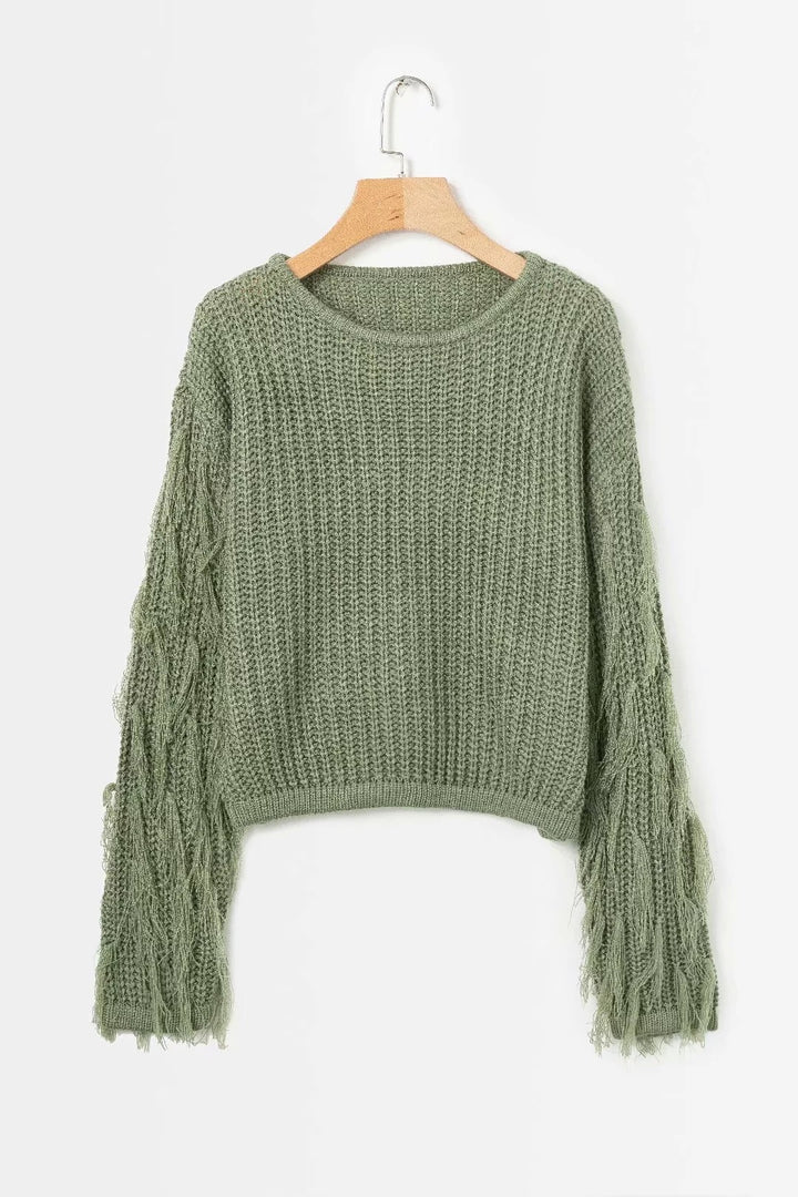 Damen Grobstrickpullover mit fransigen Ärmeln und modernem Schnitt Drune