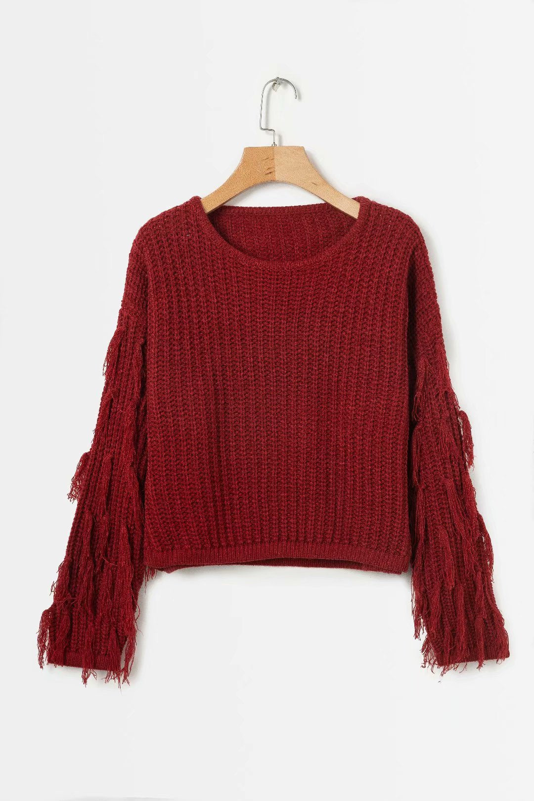 Damen Grobstrickpullover mit fransigen Ärmeln Drune