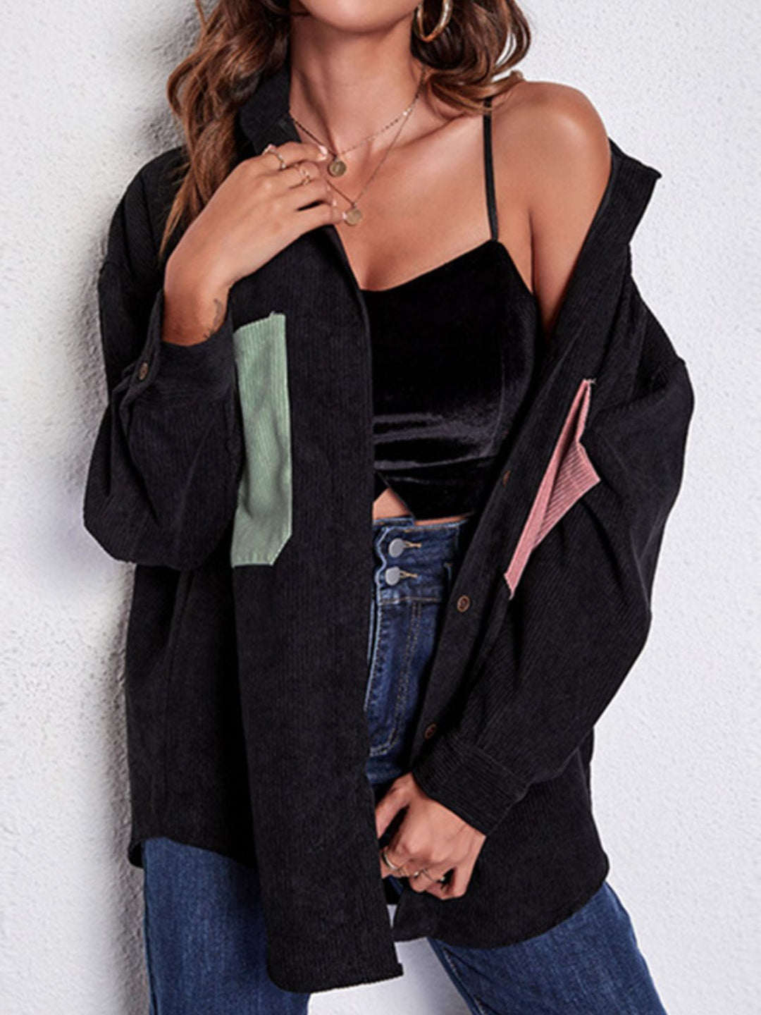 Drune | Patch Pocket Fallen Schulter Hemd Jacke