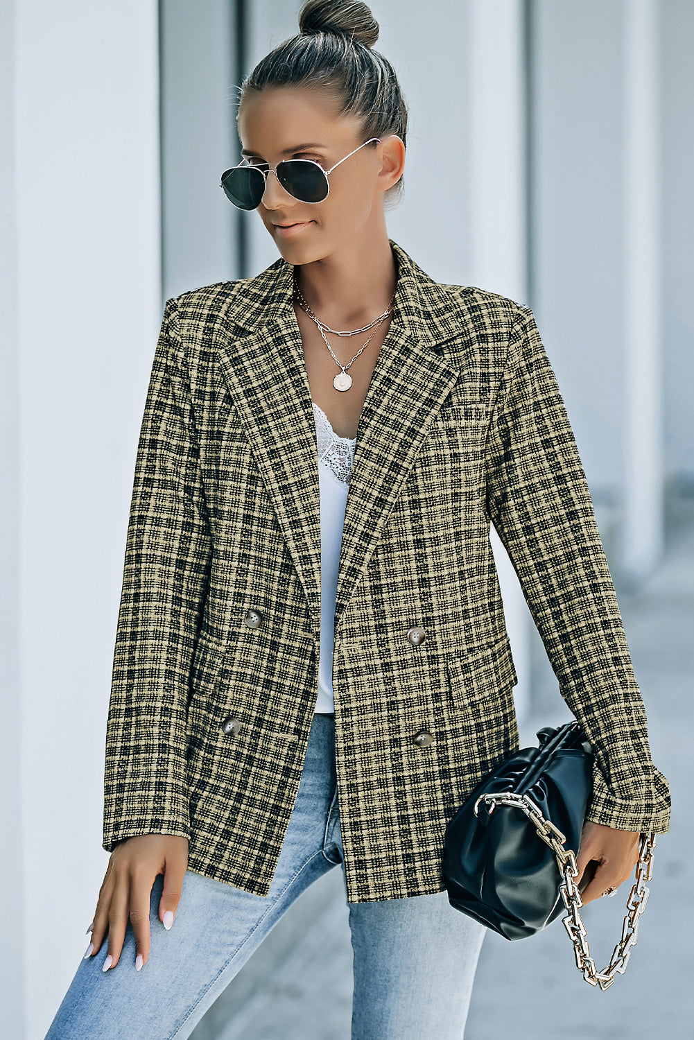 Drune | Karierter Doppelreiher Langarm-Blazer