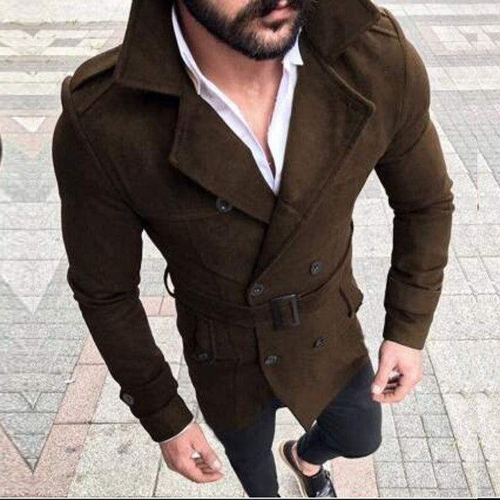 Herren modischer Trenchcoat mit gefüttertem Kragen und Gürtel Drune