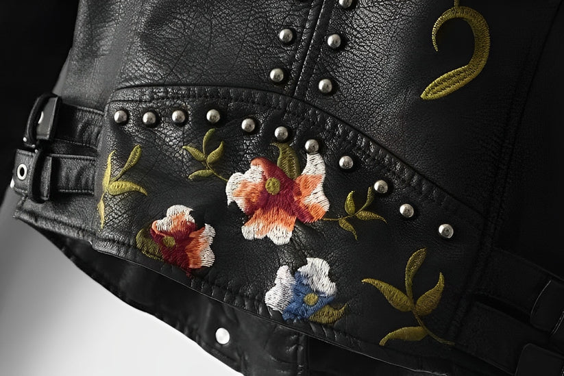 Drune | Lederjacke mit Blumen für Damen - Perfekt für den Alltag