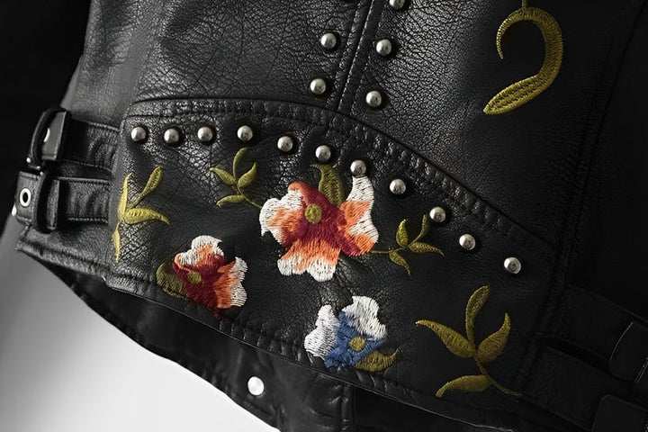 Drune | Lederjacke mit Blumen für Damen - Perfekt für den Alltag