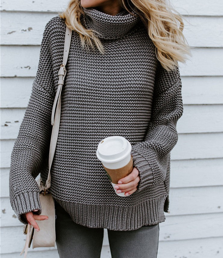 Damen Grobstrickpullover mit hohem Kragen und lässiger Silhouette Drune