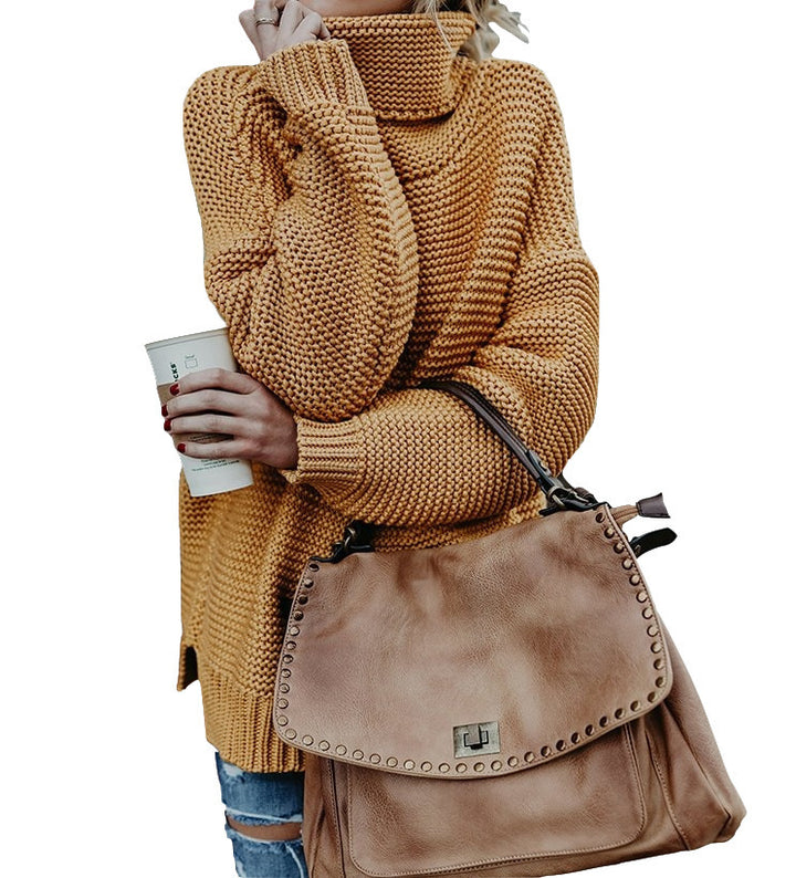 Damen Grobstrickpullover mit hohem Kragen und strukturiertem Design Drune