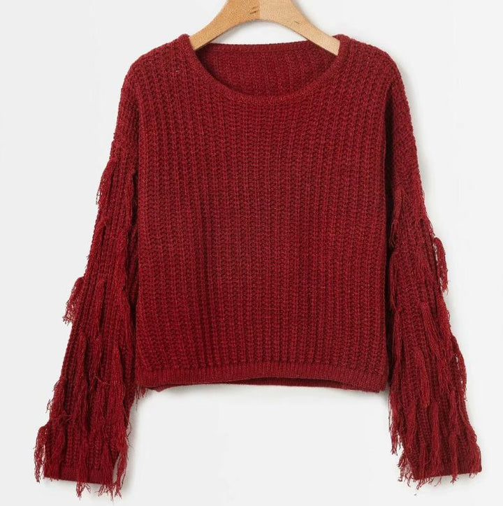 Damen Strickpullover mit fransigen Ärmeln und lässigem Schnitt Drune