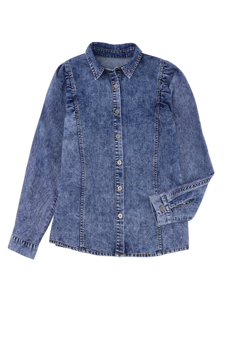 Drune | Denim-bluse mit Puffärmeln Baumwolle Klassischer und Eleganter Stil