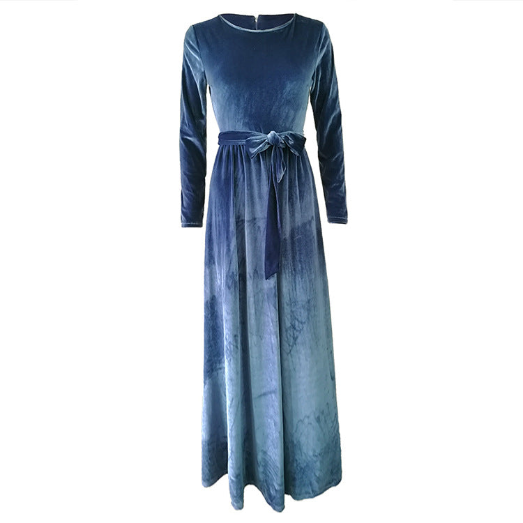 Damen elegantes Maxikleid aus weichem Samt mit Taillengurt Drune