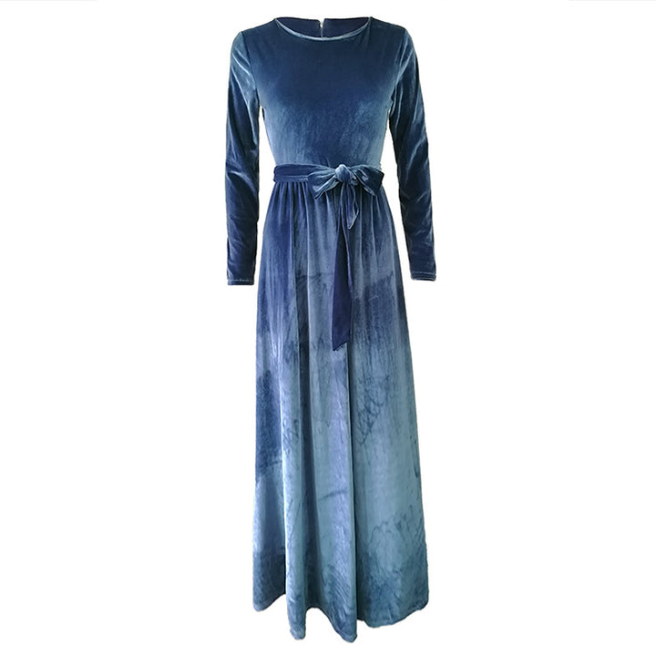 Damen elegantes Maxikleid aus weichem Samt mit Taillengurt Drune