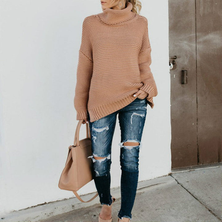 Damen Grobstrickpullover mit hohem Kragen und lässiger Passform Drune