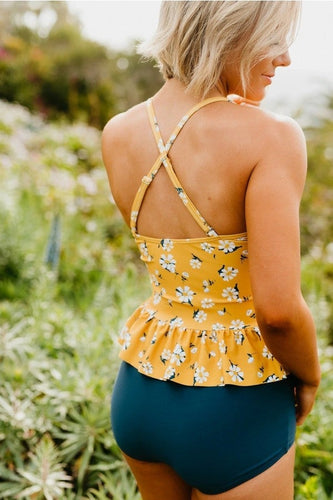 Drune | Peplum Tankini Schwimmen In Senfgelb Gänseblümchen