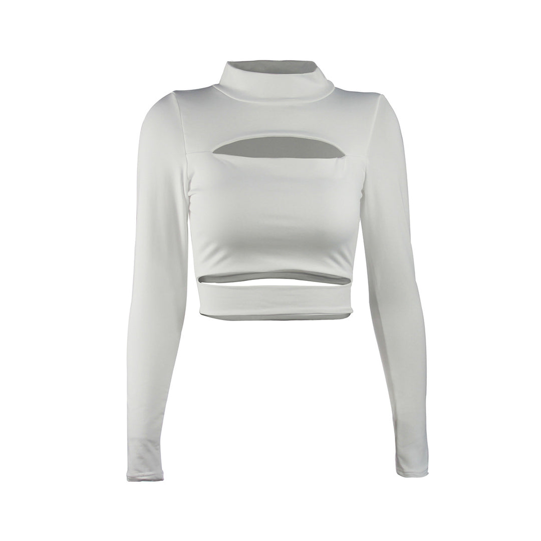 Damen Crop Top mit hochgeschlossenem Kragen und Cut-Outs Drune