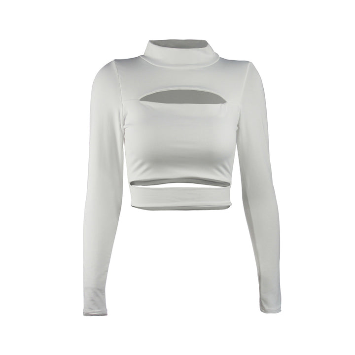 Damen Crop Top mit hochgeschlossenem Kragen und Cut-Outs Drune