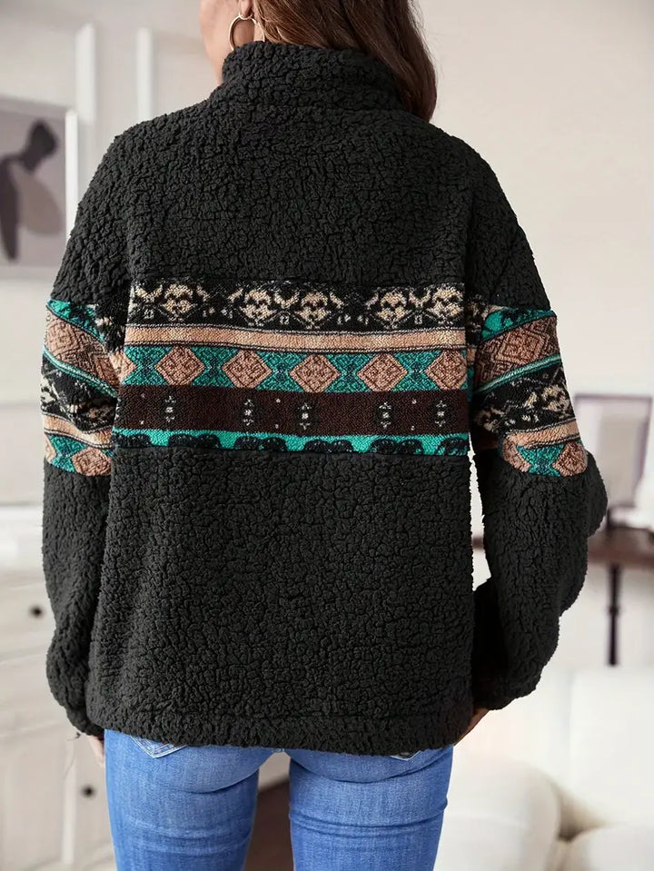 Drune | Sweatshirt mit Viertelreißverschluss Im Aztekenmuster