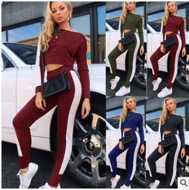 Damen Sportliches Freizeit-Set mit crop-top und enganliegenden Hose Drune
