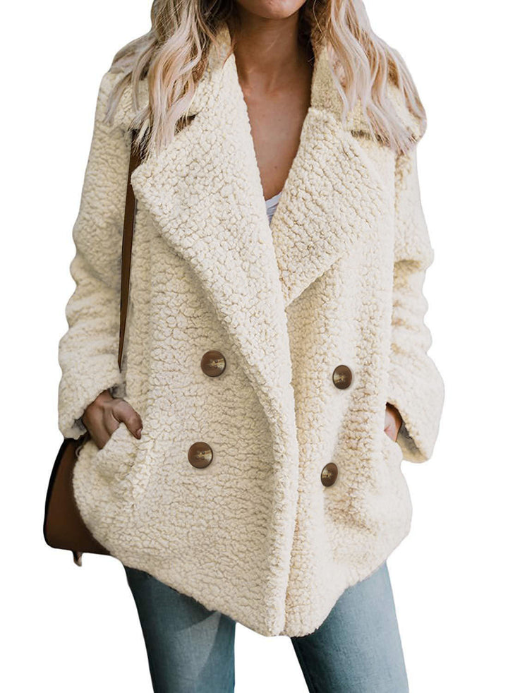 Damen Kuschelige Boucle-Jacke mit doppelter Knopfleiste Drune