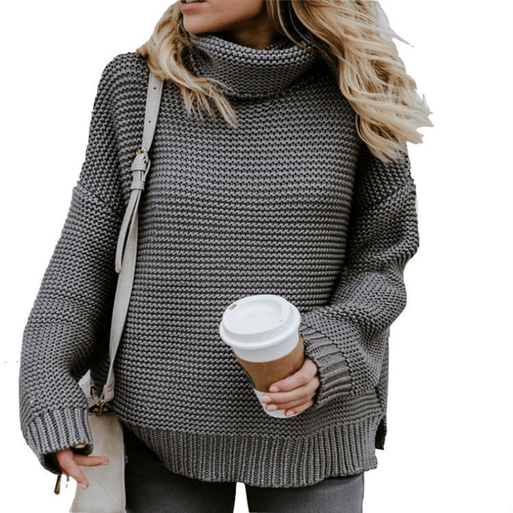 Damen Grobstrickpullover mit hohem Kragen und strukturiertem Design Drune