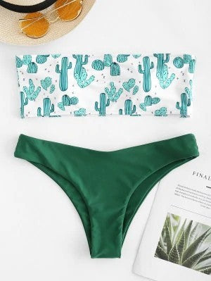 Damen Bandeau-Bikini mit verspieltem Kaktus-Muster Drune