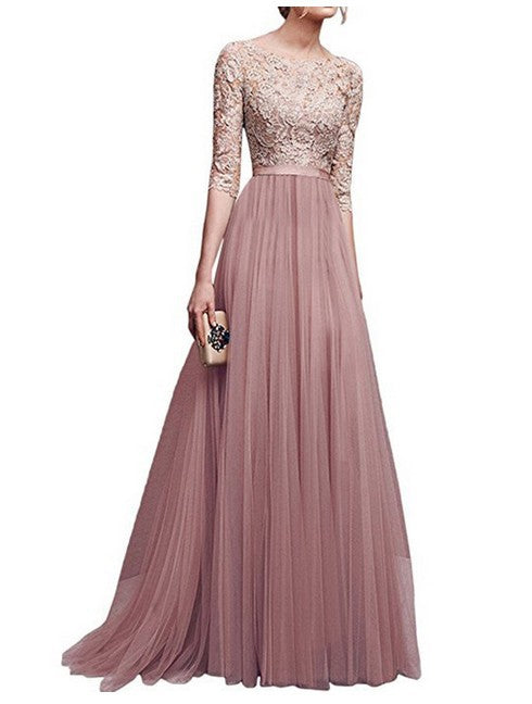 Damen Abendkleid mit Spitzenoberteil und fließendem Rock Drune