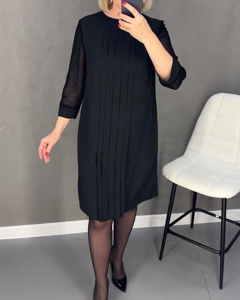 Drune | Einfarbiges Plissiertes Patchwork Mesh Kleid