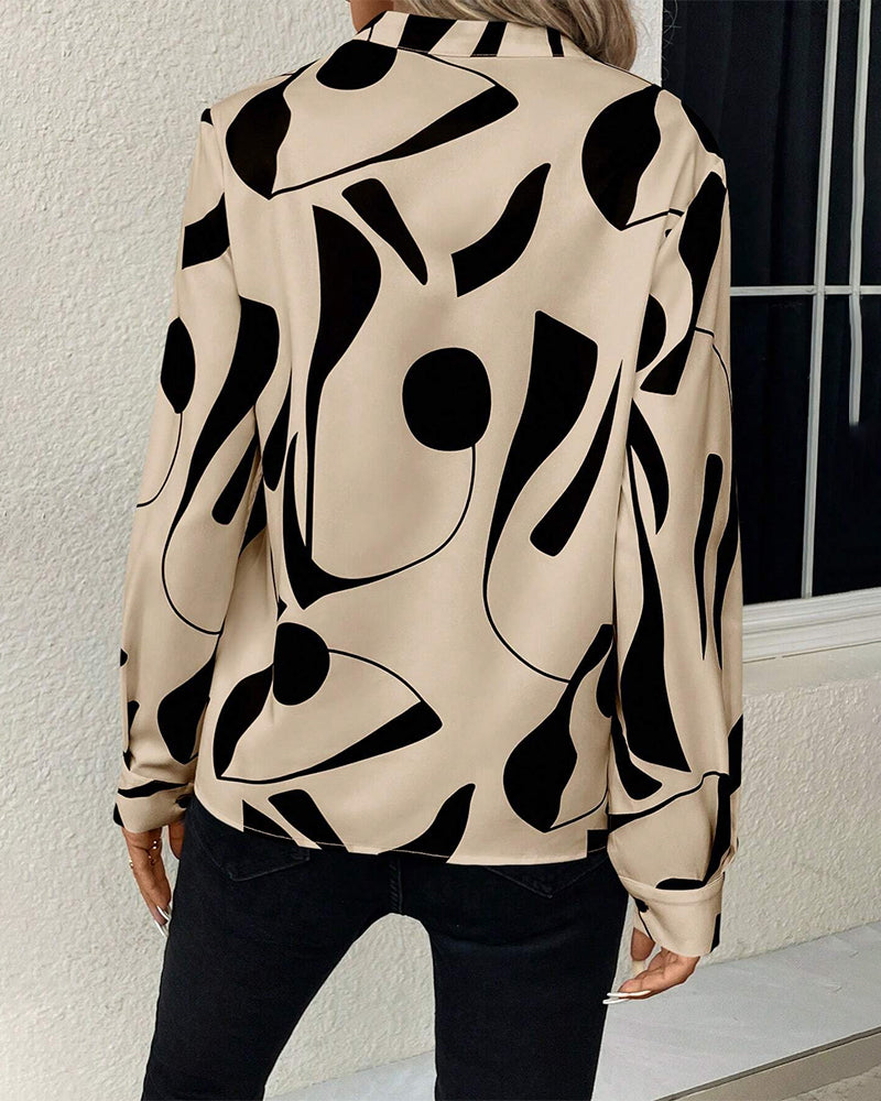 Drune Blouse | Trendige stylische Bluse mit Luxusmotiv mit langen Ärmeln