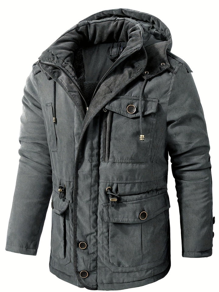 Drune | Warme Fleece Multi Taschen Kapuzen Cargo Winterjacke - Perfekt für Freizeitaktivitäten