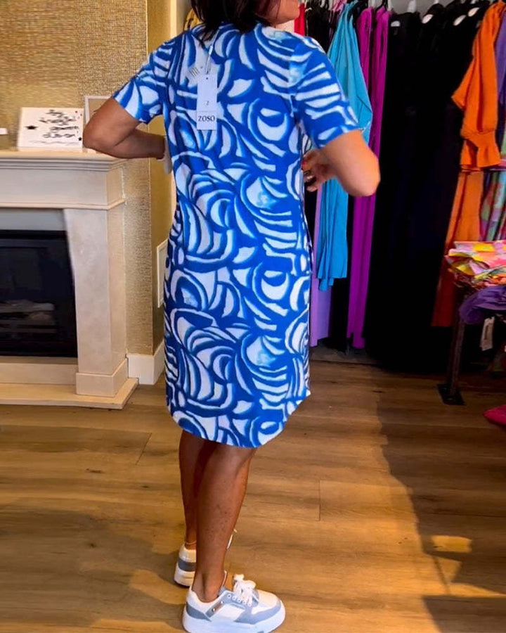 Drune | Kurzärmeliges Damenkleid Mit V-ausschnitt Und Print