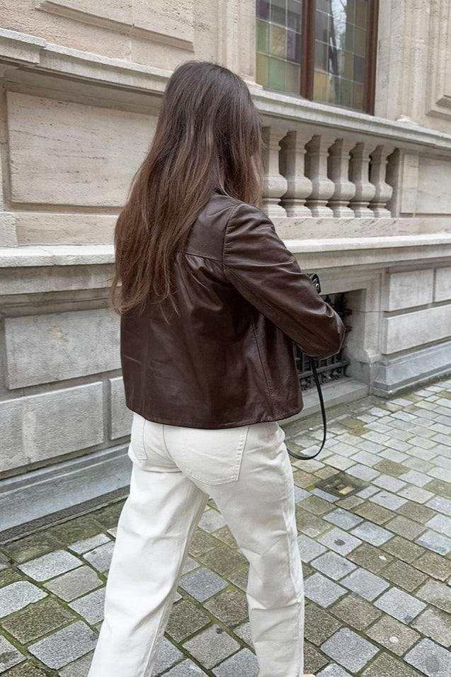 Drune | Leder Fleece Kragenjacke
