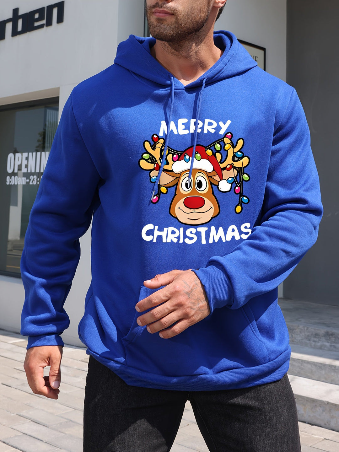 Drune | Weihnachtskapuzenpullover mit Rentierdruck Polyester Frohe Weihnachten Design