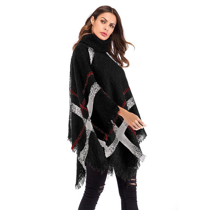 Damen Oversized Poncho mit rollkragen und lässigem Karomuster Drune