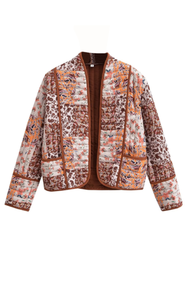 Drune | Bedruckte lockere lässige Strickjacke kurze gesteppte Baumwolljacke
