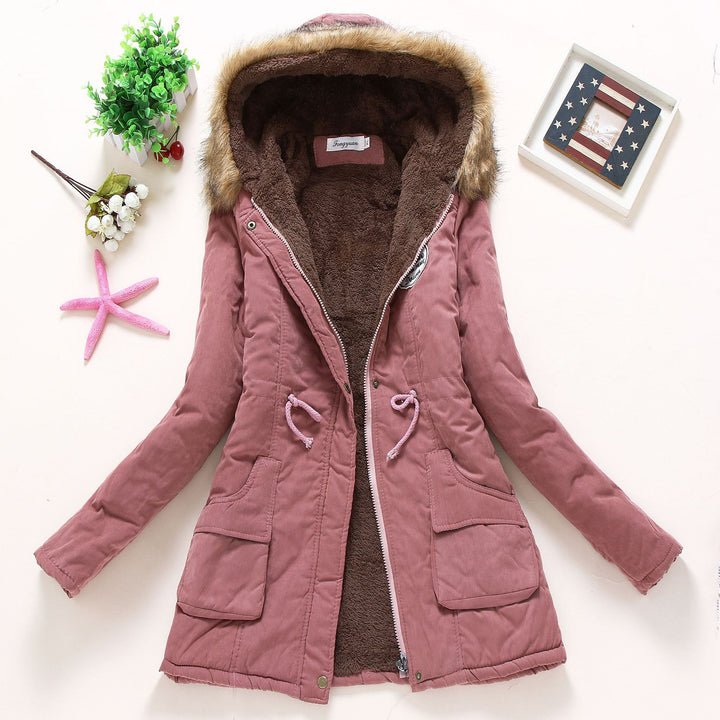 Damen gesteppte Winterjacke mit abnehmbarem Kunstfellkragen und praktischen aufgesetzten Taschen Drune