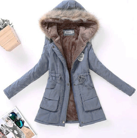 Damen gesteppte Winterjacke mit abnehmbarem Kunstfellkragen und praktischen aufgesetzten Taschen Drune