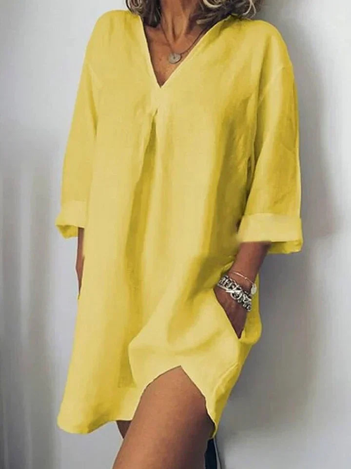 Drune | Leinenkleid V-ausschnitt & Halbarm