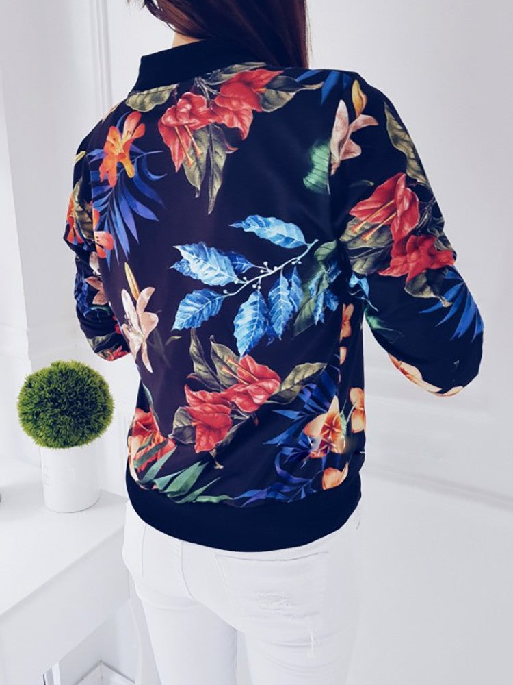 Damen Bomberjacke mit floralem Druck und elastischen Bündchen Drune