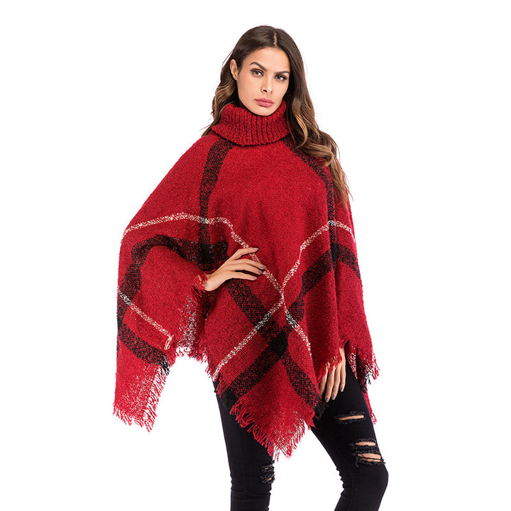 Damen Oversized Poncho mit rollkragen und lässigem Karomuster Drune