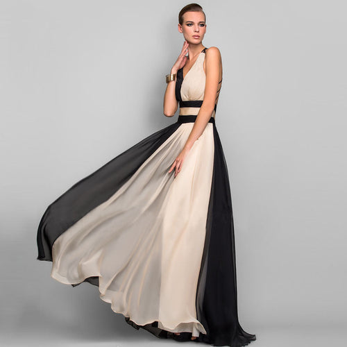 Drune | V-Ausschnitt Ärmelloses Farbblockkleid