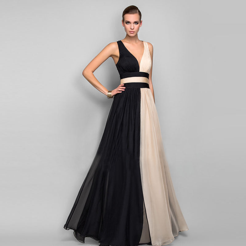 Drune | V-Ausschnitt Ärmelloses Farbblockkleid