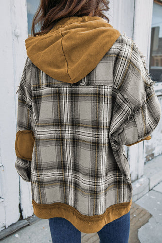 Drune | Karierte Jacke mit Kapuze und Rohen Kanten Baumwolle Lässig und Trendy