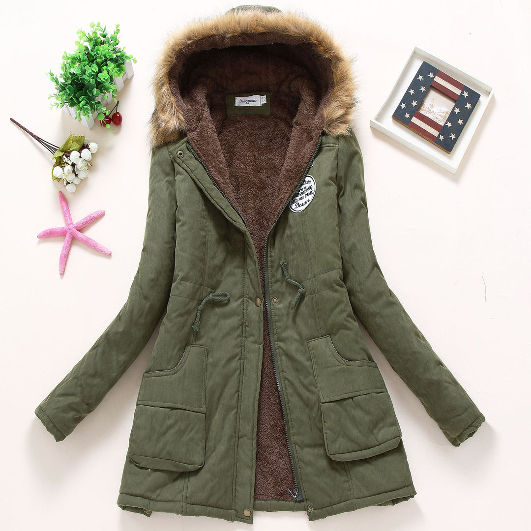 Damen gesteppte Winterjacke mit abnehmbarem Kunstfellkragen und praktischen aufgesetzten Taschen Drune